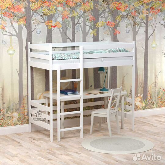 Детская кровать чердак из березы (Белая)