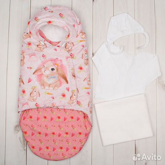 Конверт и Комплект на выписку для девочки 50-62 см