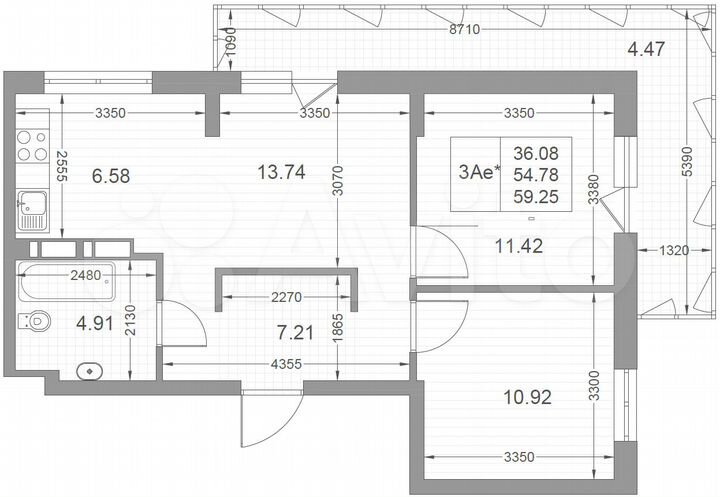 3-к. квартира, 59,3 м², 16/17 эт.