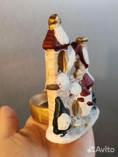 Подсвечник глиняный домик новогодний