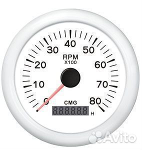Тахометр с счётч моточасов бел с бел окант 85 мм