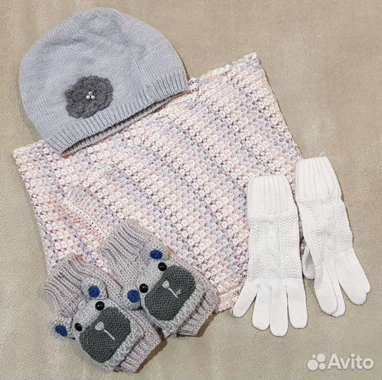 Комплект шапка, шарф, перчатки для девочки 6-10
