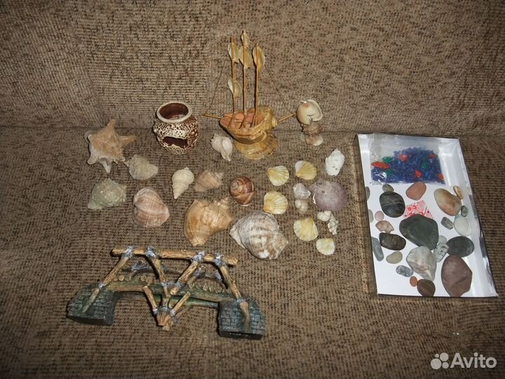 Ракушки для аквариума, камни, грунт