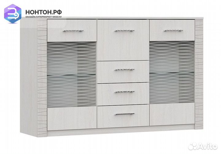 Комод Вирджиния со стеклом ясень анкор светлый / с