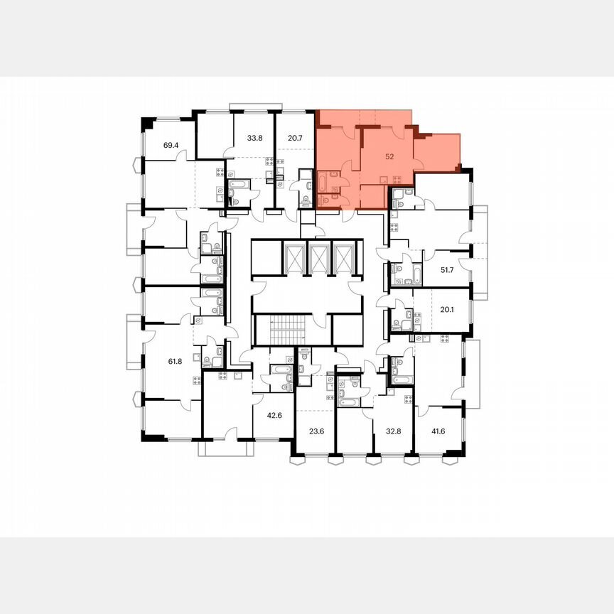 2-к. квартира, 52 м², 10/24 эт.