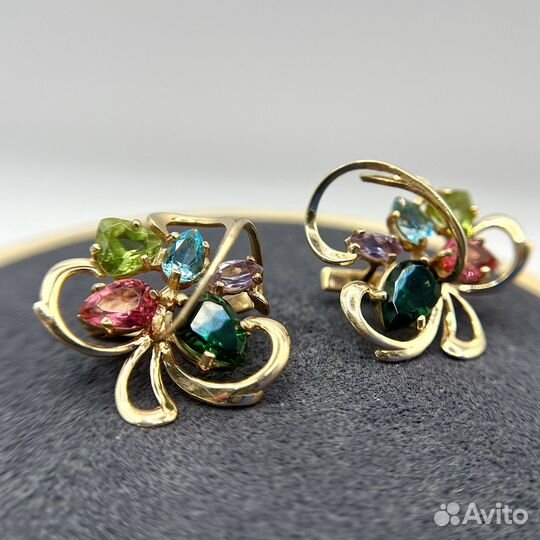 Серьги 585 микс камней