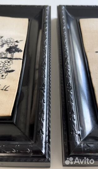 Старинная вышивка в раме, комплект вышивка СССР