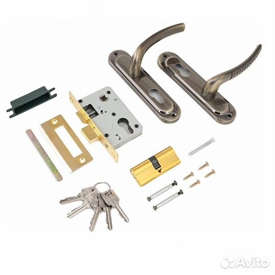 Замок врезной стандарт 132-50 ав с ручкой, бронза