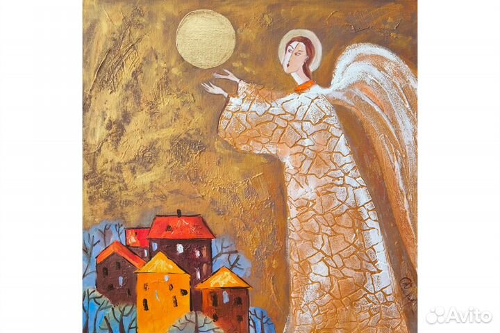 Картина с Ангелом и солнцем на заказ 40х40 масло