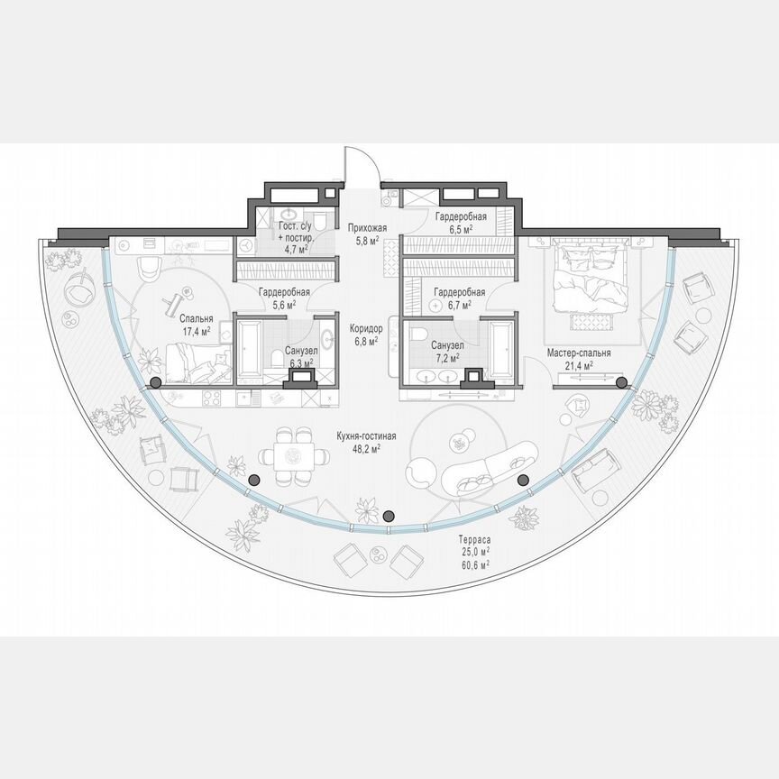 2-к. квартира, 144 м², 4/10 эт.