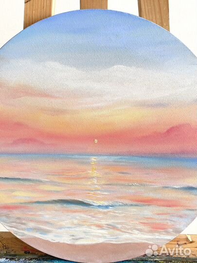 Картина маслом рассвет пейзаж море круглая закат