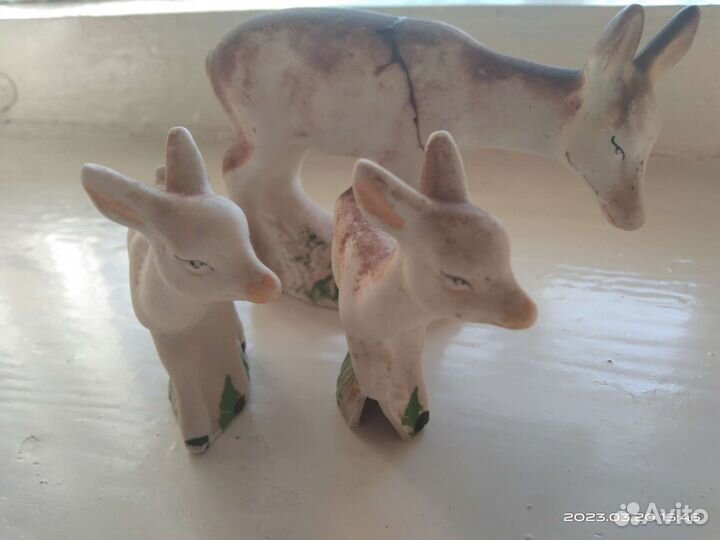 Уникаль Олениха С оленятами Гжель 1950-е Керамика