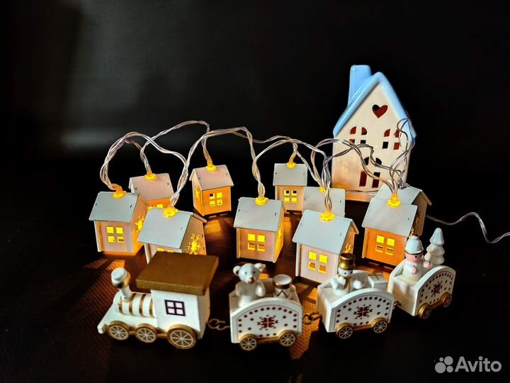 Гирлянда Домики Паровозик Новогодние игрушки