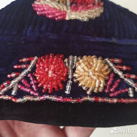 Старинная тюбетейка. Редкая. Бисер. Вельвет