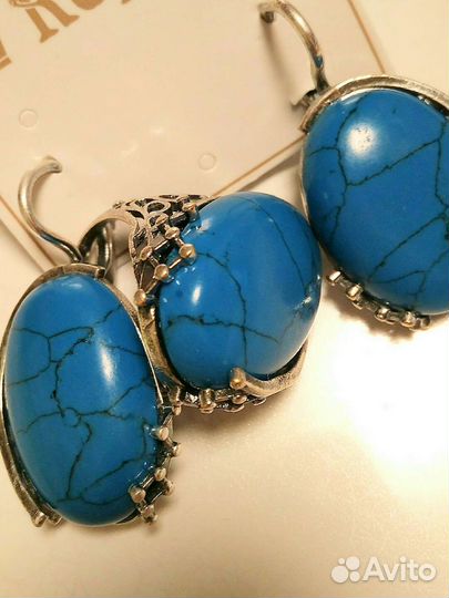 Набор серьги и кольцо с бирюзой