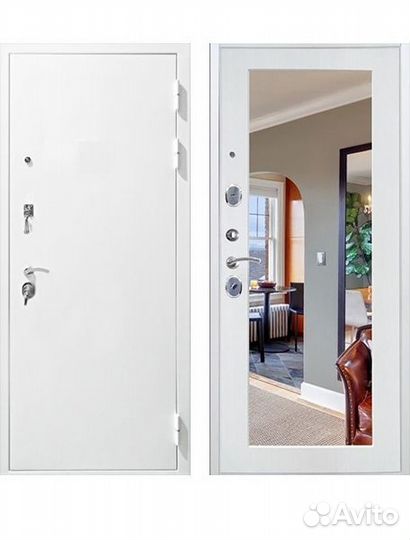Белая входная стальная дверь Гарда S12 зеркало