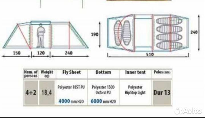 Палатка 6 местная с тамбуром и тентом Alexica