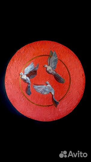 Картина интерьерная, холст акрил птицы, солнце