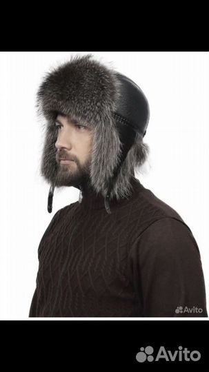 Шапка ушанка кожаная мужская