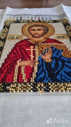 Святой Евгений, икона вышитая бисером