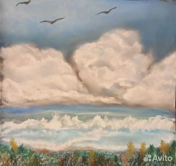 Море и облака, сухая пастель, 2020