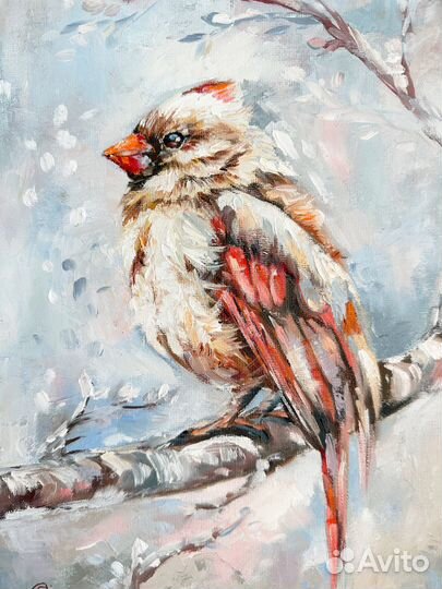 Картина маслом с яркой птичкой Картина птица