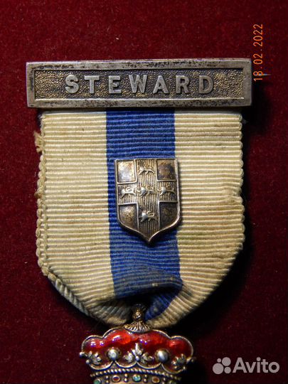Масонская медаль, Англия, Steward, 1895 год