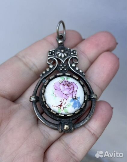 Подвеска мельхиор винтаж времен СССР эмаль