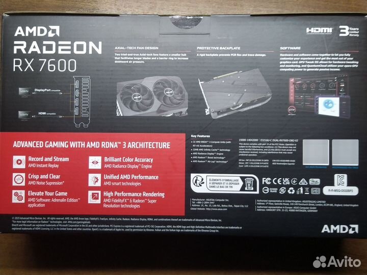 Видеокарта Rx 7600 asus dual 8GB