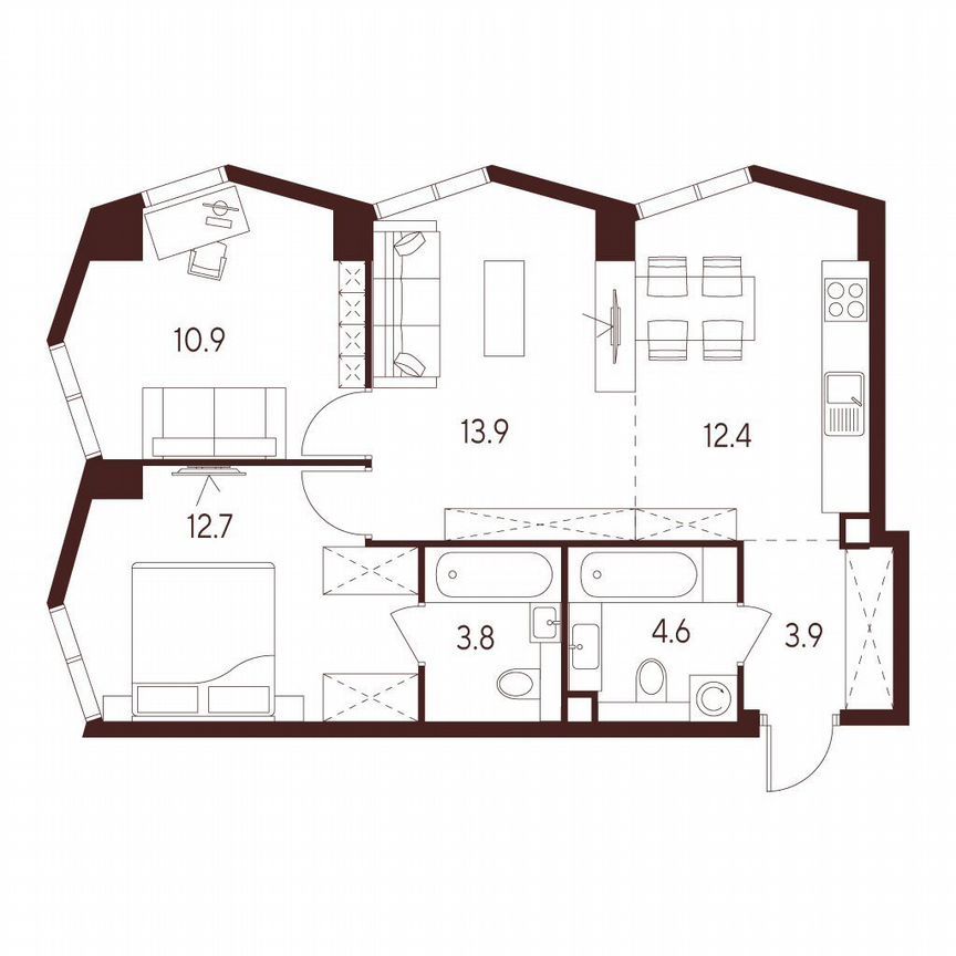 2-к. квартира, 62,2 м², 2/26 эт.