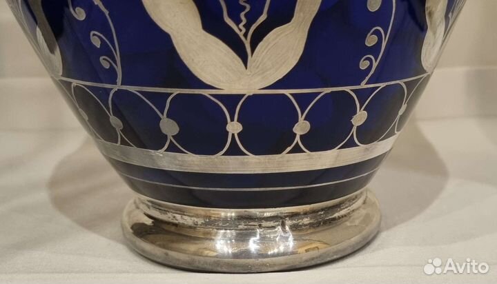 Ваза для цветов италия кобальт серебро
