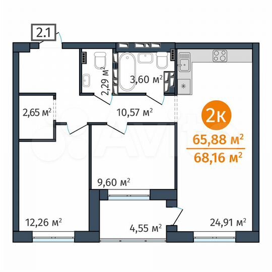 2-к. квартира, 65,9 м², 18/25 эт.