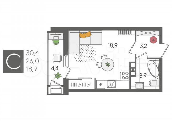 Квартира-студия, 32,1 м², 14/24 эт.