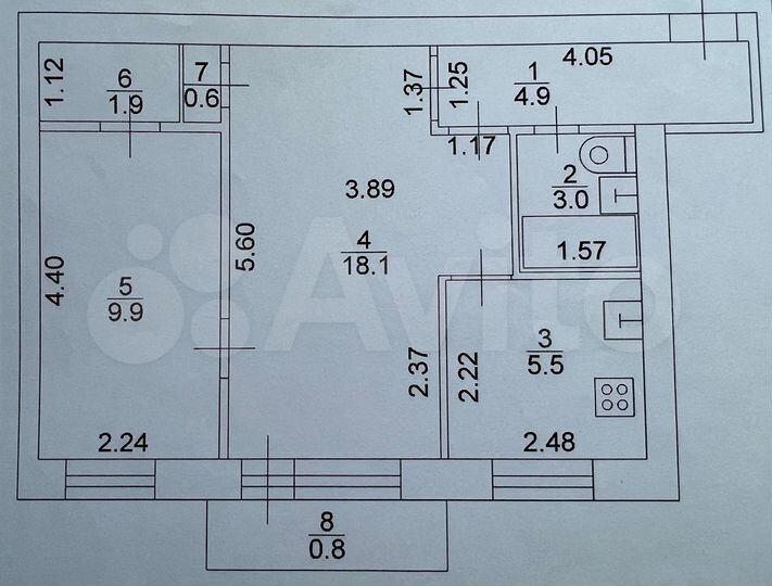 2-к. квартира, 43,9 м², 3/4 эт.