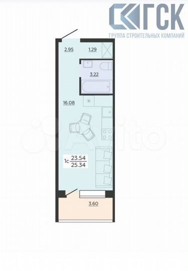 Квартира-студия, 25,3 м², 14/21 эт.