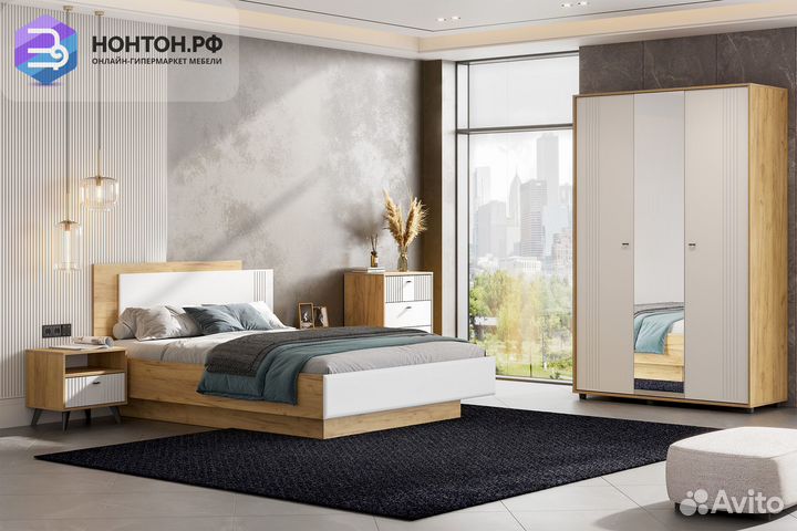 Кровать Милан 1.6 м дуб золотой / белый матовый