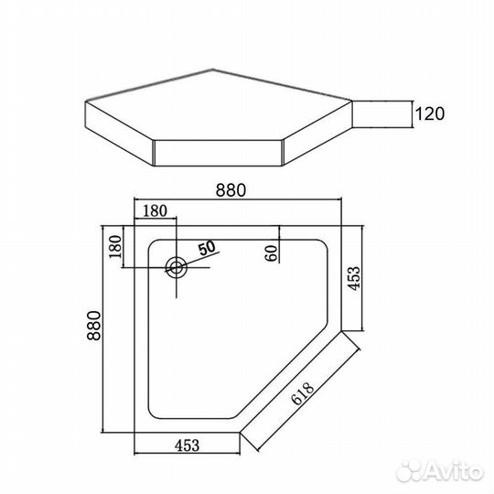 Поддон для душа Agger A03-090TCR/T с сифоном 88х88х12