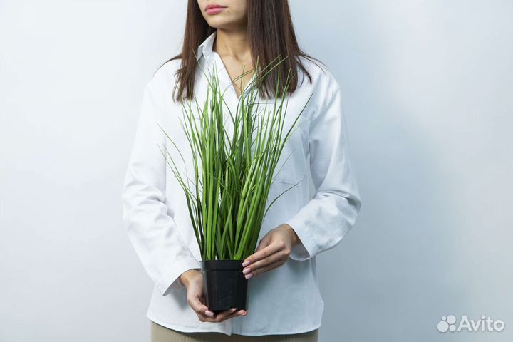 Трава искусственная осока в кашпо в горшке