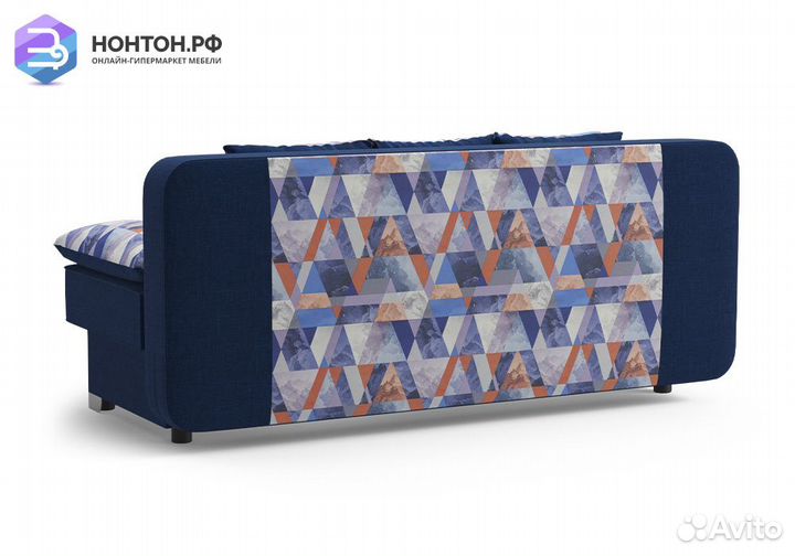 Диван еврокнижка Арвен темно-синий / принт Snow De