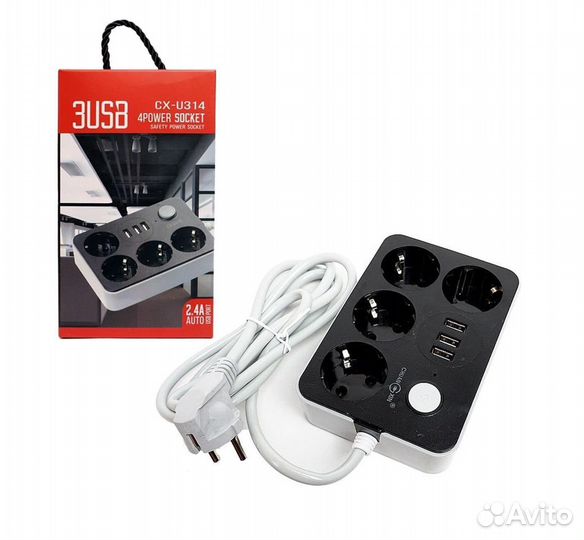 Сетевой фильтр 3xUSB + 4 розетки CX314