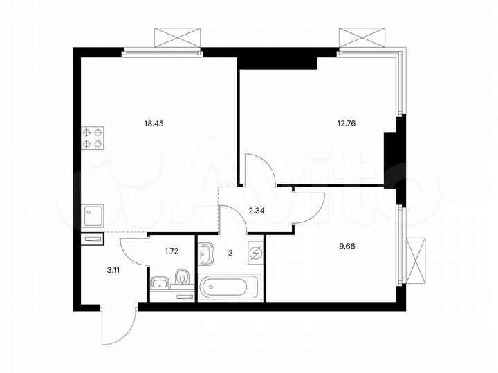 2-к. квартира, 51 м², 32/33 эт.