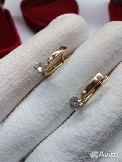 Золотые серьги 585 пробы с фианитами