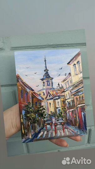 Городской пейзаж маслом миниатюра город