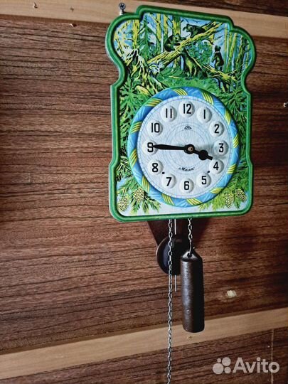 Часы настенные гиревые ходики Утро в сосновом лесу