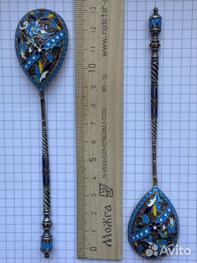 Серебрянная ложка 84 пробы эмаль