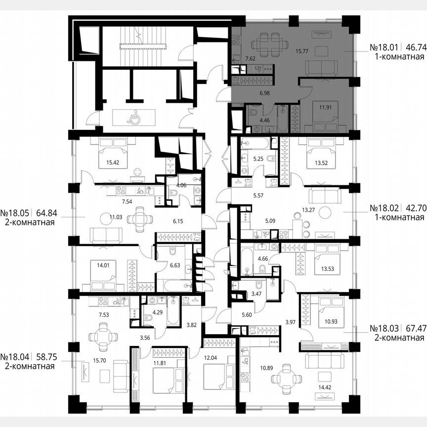 1-к. квартира, 46,7 м², 18/24 эт.