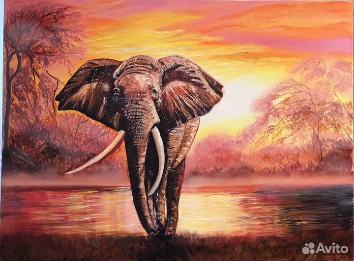 Африканский слон картина маслом на холсте