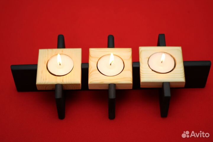 Подсвечник из дерева на три свечи