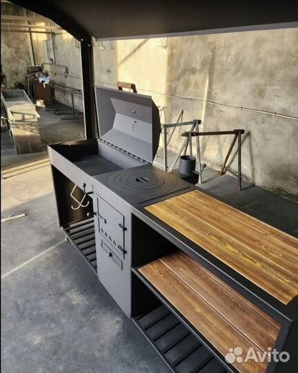 Мангал с крышей и печью 4в1