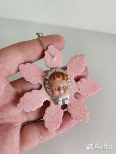 Елочная игрушка СССР снежинка Ангел, Лицо